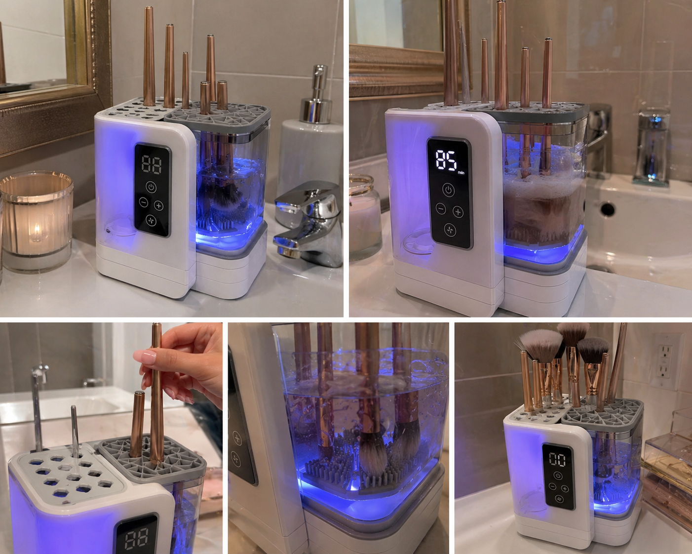 Customer using the makeup brush cleaner